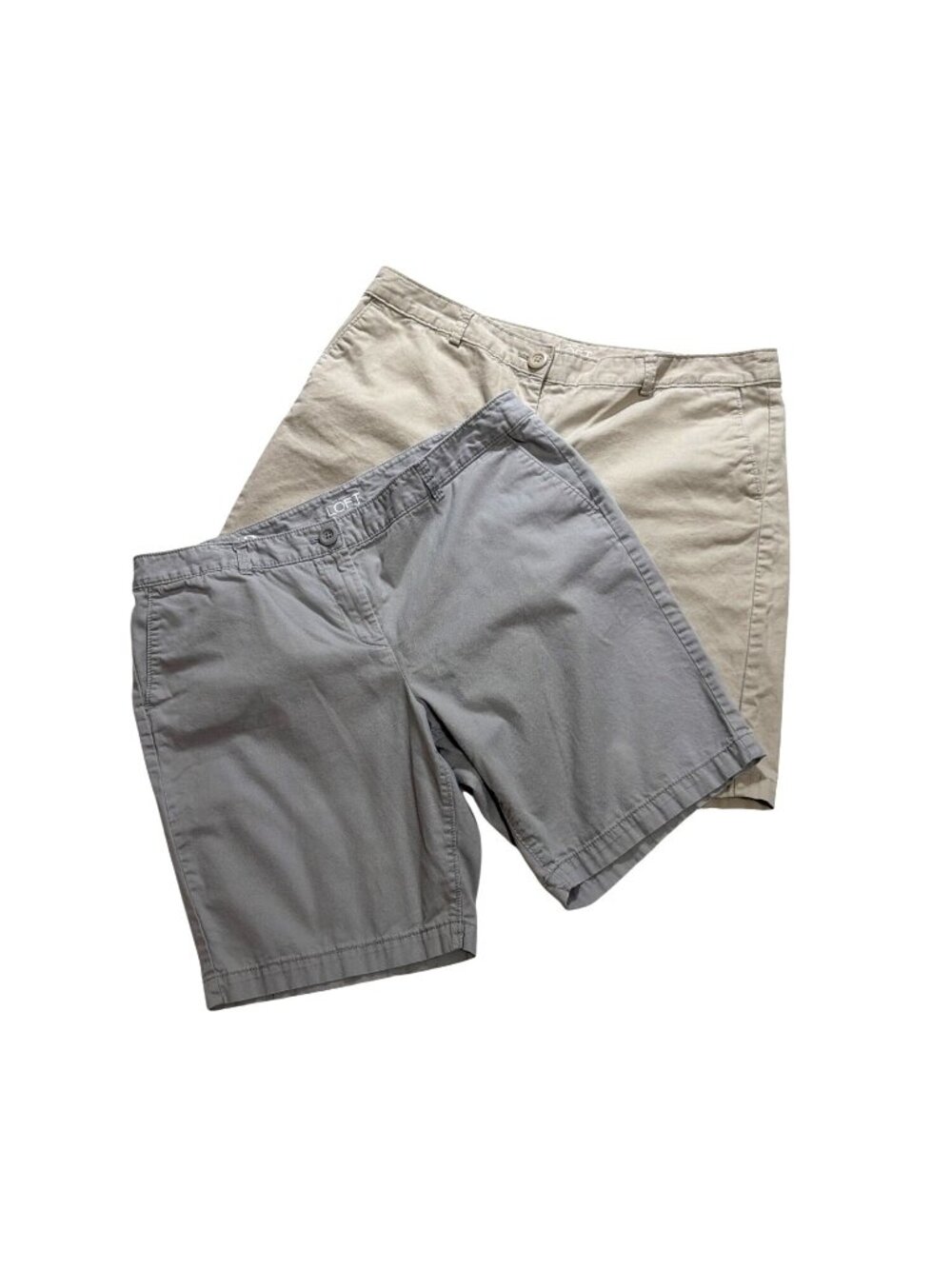 Ann Taylor Loft Womens 14P Original Fit Chino Shorts 2-Pack Beige & Gray
